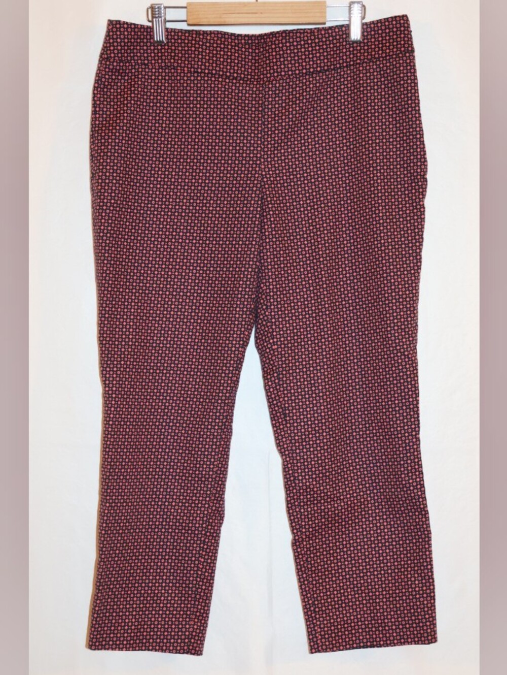 LOFT Navy Blue & Pink-Coral Marisa Fit Slim Ankle Pants.